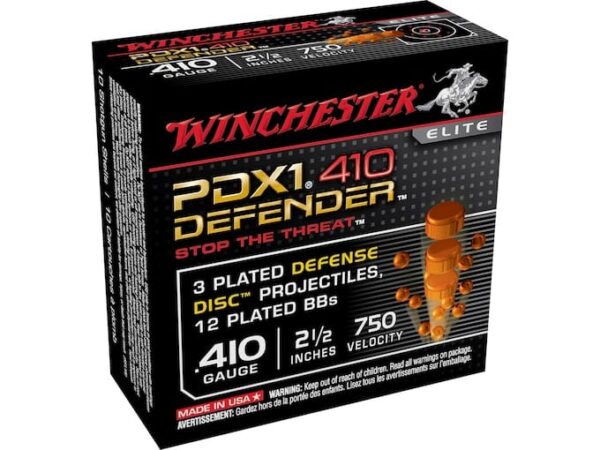 Winchester PDX1 Defender Ammunition 410 Bore 2-1/2" 3 Disks over 1/4 oz BB Shot 500 rounds
