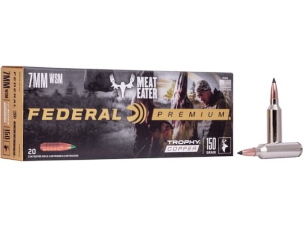 Federal Premium Meat Eater Ammunition 7mm Winchester Short Magnum (WSM) 150 Grain Trophy Copper Tipped Boat Tail Lead-Free  300 round