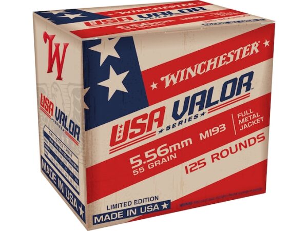 Winchester USA Valor Ammunition 5.56x45mm NATO 55 Grain M193 Full Metal Jacket 500 rounds