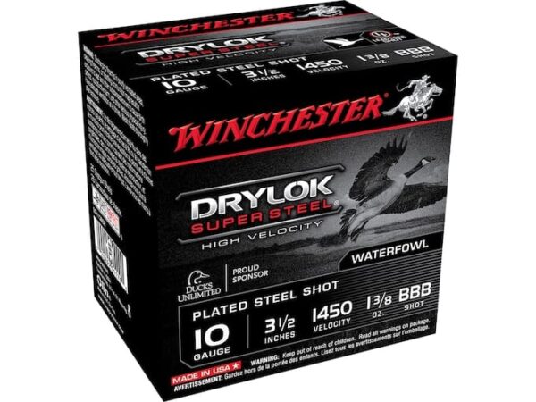 Winchester Drylok High Velocity Plated Ammunition 10 Gauge 3-1/2" 1-3/8 oz Non-Toxic Steel Shot 500 rounds