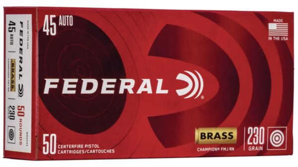 Federal Premium .45 ACP 230 grain Full Metal Jacket (FMJ) Brass Casing Centerfire Pistol Ammunition 500 ROUNDS