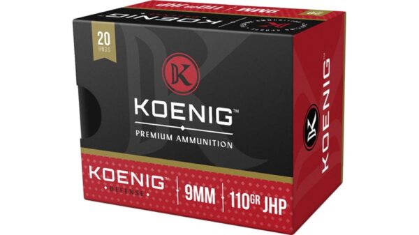 Koenig Defense 9mm Luger 110 grain Jacketed Hollow Point (JHP) Brass Casing Centerfire Pistol Ammunition 500